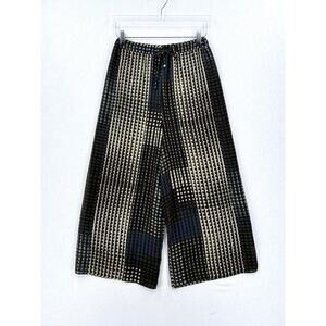 COSETTE Printed Wideleg Pants Womens Small Cream Brown Blue Geometric Chiffon